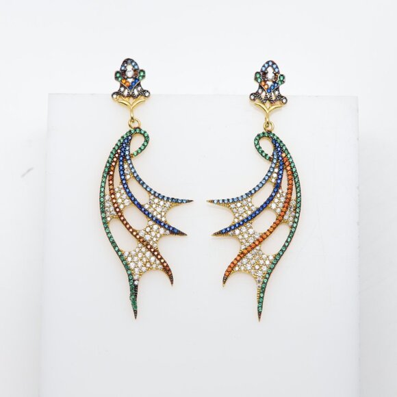 Color Dangle Earrings Sterling Silver Multi Color Stones Chandelier Dangling - Picture 5 of 8